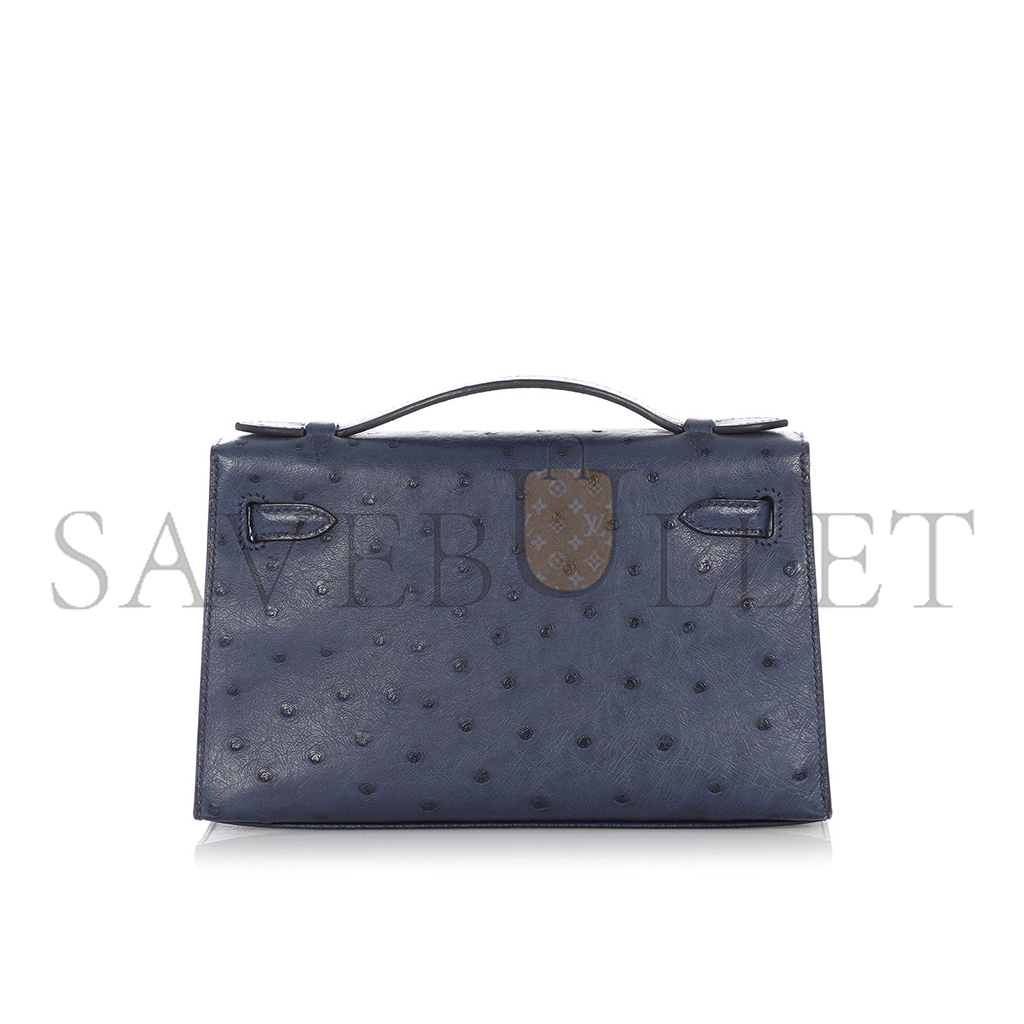 H**mes master bleu de malte ostrich kelly pochette (22*14*7cm)